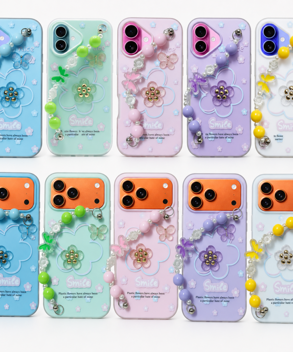 3D Flower Aesthetic Butterfly Charm Strap Phone Case Cover