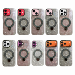 Pearl Holographic Heart, Glitter Ring Stand MagSafe Case Cover