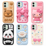 Cute 3D Cartoon Phone Cases Collection – Bear, Hello Kitty, Cherry Heart, Panda, Heart Bow & Sheep Silicone Covers - Image 8
