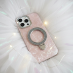 Pearl Holographic Heart, Glitter Ring Stand MagSafe Case Cover - Image 2