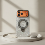 Pearl Holographic Heart, Glitter Ring Stand MagSafe Case Cover - Image 3