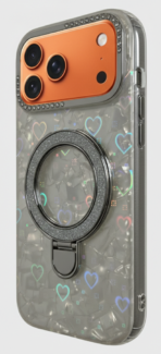 Pearl Holographic Heart, Glitter Ring Stand MagSafe Case Cover - Image 4